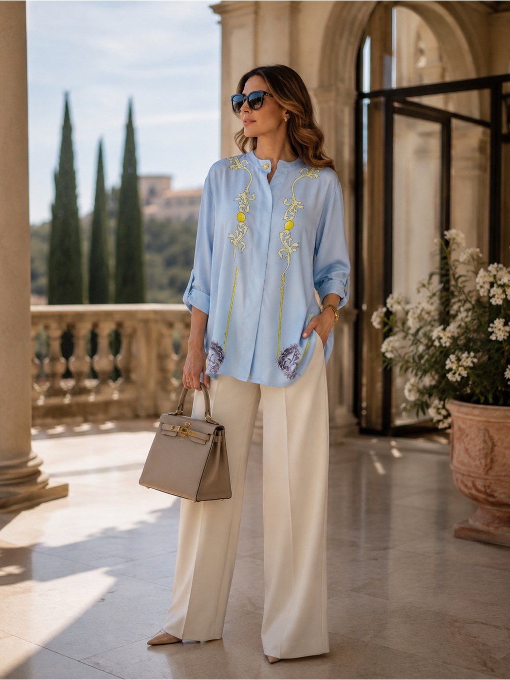 Laurel Silky Sky Blue Oversized Tunic Blouse XL 1X Portugal Designer Top Luxury